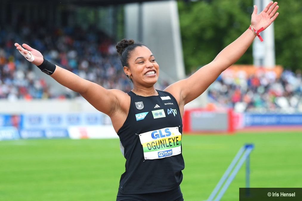 Yemisi Ogunleye (MTG Mannheim) bei den Deutschen Meisterschaften in Dresden.